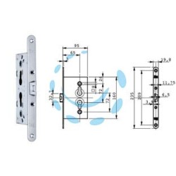 SERRATURA DA INFILARE PER PORTE IN METALLO CATENACCIO E SCROCCO 651 - mm.65 (651202654I)