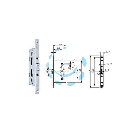 SERRATURA DA INFILARE PER PORTE IN METALLO CATENACCIO E SCROCCO 651 - mm.65 (651202654I)