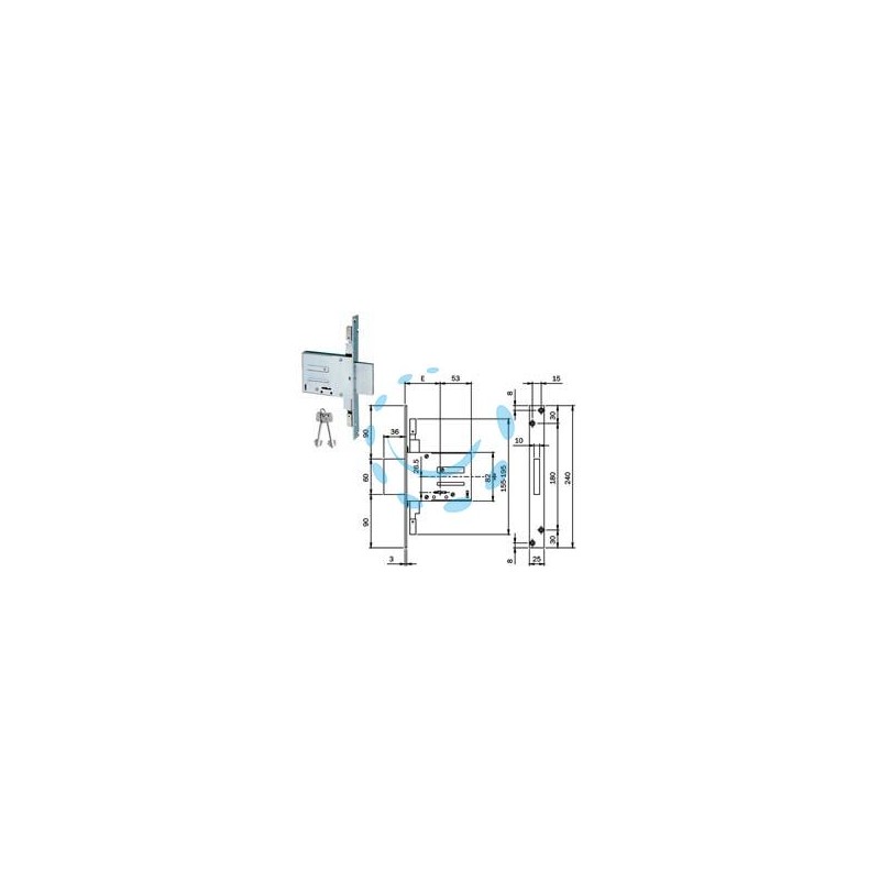 SERRATURE TRIPLICE DA INFILARE DOPPIA MAPPA 663301 - mm.60 KA (663301604.K)