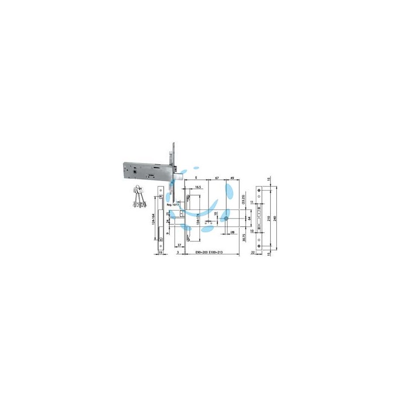 SERRATURA TRIPLICE DA INFILARE DOPPIA MAPPA PER FASCE MM.64 H 96311 - mm.90 (963110902)
