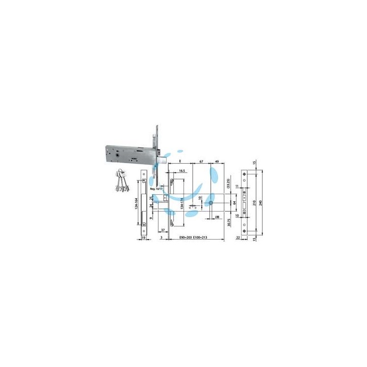 SERRATURA TRIPLICE DA INFILARE DOPPIA MAPPA PER FASCE MM.64 H 96311 - mm.90 (963110902)