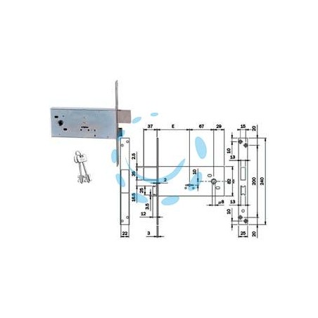 SERRATURA DA INFILARE DOPPIA MAPPA PER FASCE MM.82 H 981 - mm.90 (981901BFZ)