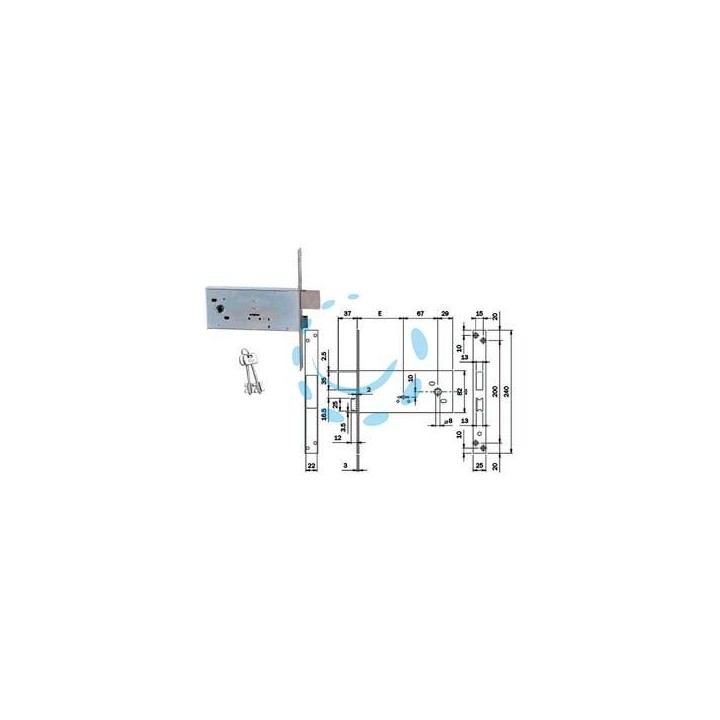 SERRATURA DA INFILARE DOPPIA MAPPA PER FASCE MM.82 H 981 - mm.90 (981901BFZ)