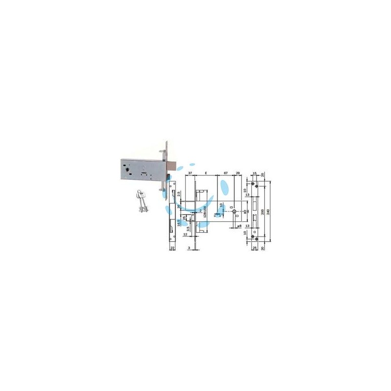 SERRATURA TRIPLICE DA INFILARE DOPPIA MAPPA PER FASCE MM.82 H 983 - mm.90 (983901BFZ)