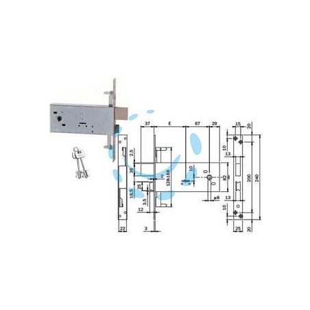 SERRATURA TRIPLICE DA INFILARE DOPPIA MAPPA PER FASCE MM.82 H 983 - mm.90 (983901BFZ)