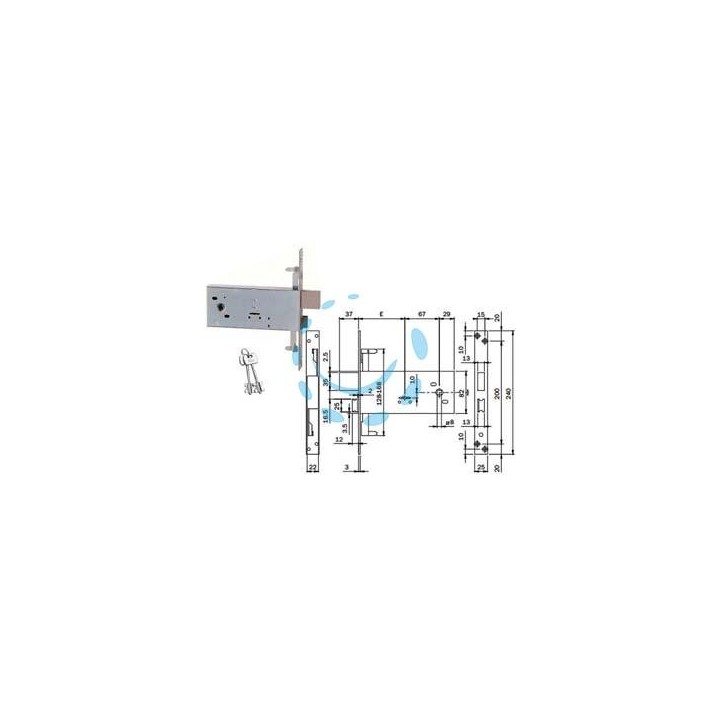 SERRATURA TRIPLICE DA INFILARE DOPPIA MAPPA PER FASCE MM.82 H 983 - mm.90 (983901BFZ)