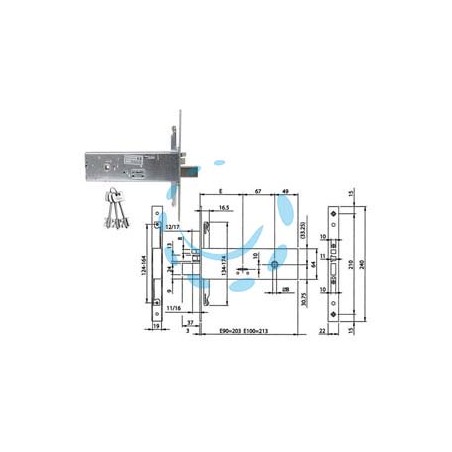 ELETTROSERRATURA TRIPLICE DA INFILARE PER FASCIA D/MAPPA MM.64 H 96391 - mm.90 (963910902)