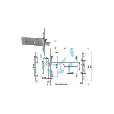 ELETTROSERRATURA TRIPLICE DA INFILARE PER FASCE CIL.EU. MM.64 H 96392 - mm.90 (963920902)