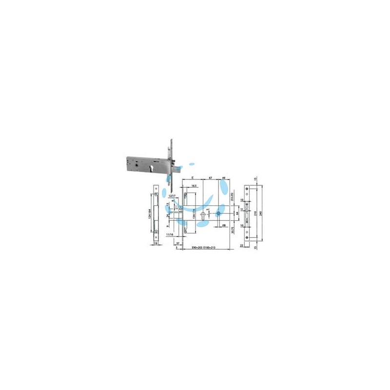 ELETTROSERRATURA TRIPLICE DA INFILARE PER FASCE CIL.EU. MM.64 H 96392 - mm.100 (963920102)