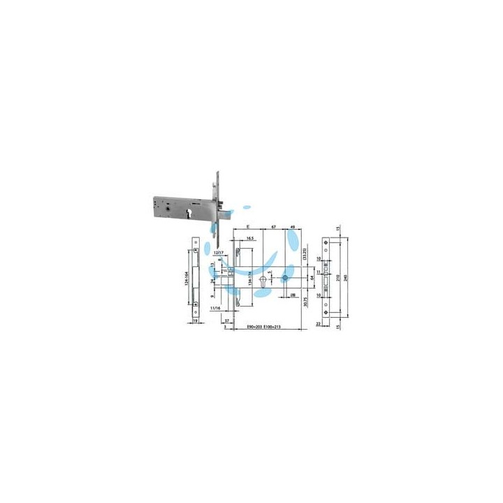 ELETTROSERRATURA TRIPLICE DA INFILARE PER FASCE CIL.EU. MM.64 H 96392 - mm.100 (963920102)