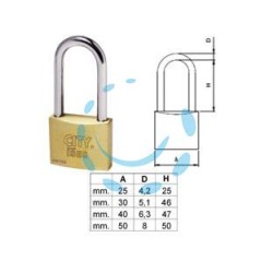 LUCCHETTO OTTONE ARCO LUNGO "ADITUS CITY" P700 - mm.25 (P70025257)