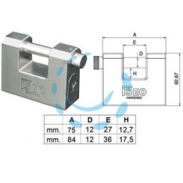 LUCCHETTO CORAZZATO IN ACCIAIO RETTANGOLARE UNA BOCCA "CLARUS" - mm.84 (P2408418S)