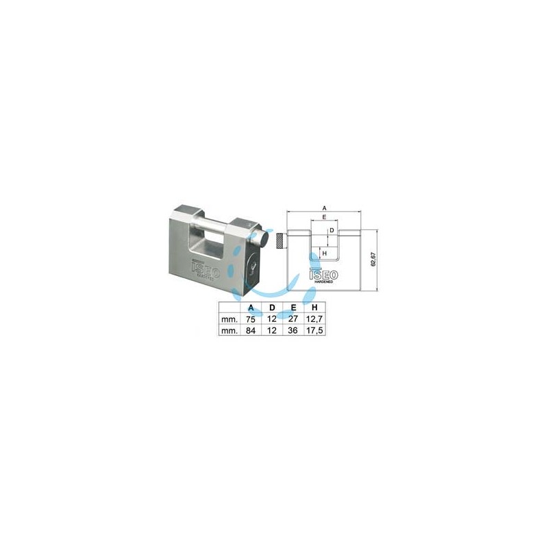 LUCCHETTO CORAZZATO IN ACCIAIO RETTANGOLARE UNA BOCCA "CLARUS" - mm.84 KA (P2408418S.K4)