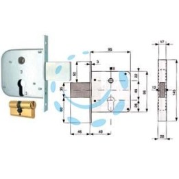 SERRATURA INFILARE CANCELLI CATENACCIO E SCR. + QUADRO CIL. SAG. 133 - mm.50 (133 50 0)