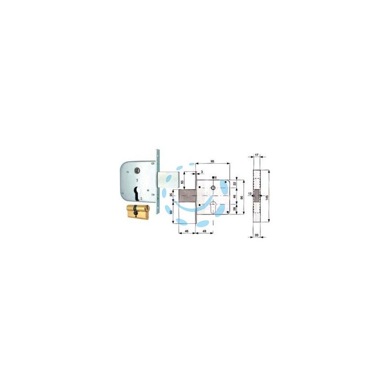 SERRATURA INFILARE CANCELLI CATENACCIO E SCR. + QUADRO CIL. SAG. 133 - mm.50 (133 50 0)
