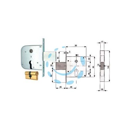 SERRATURA INFILARE CANCELLI CATENACCIO E SCR. + QUADRO CIL. SAG. 133 - mm.50 (133 50 0)