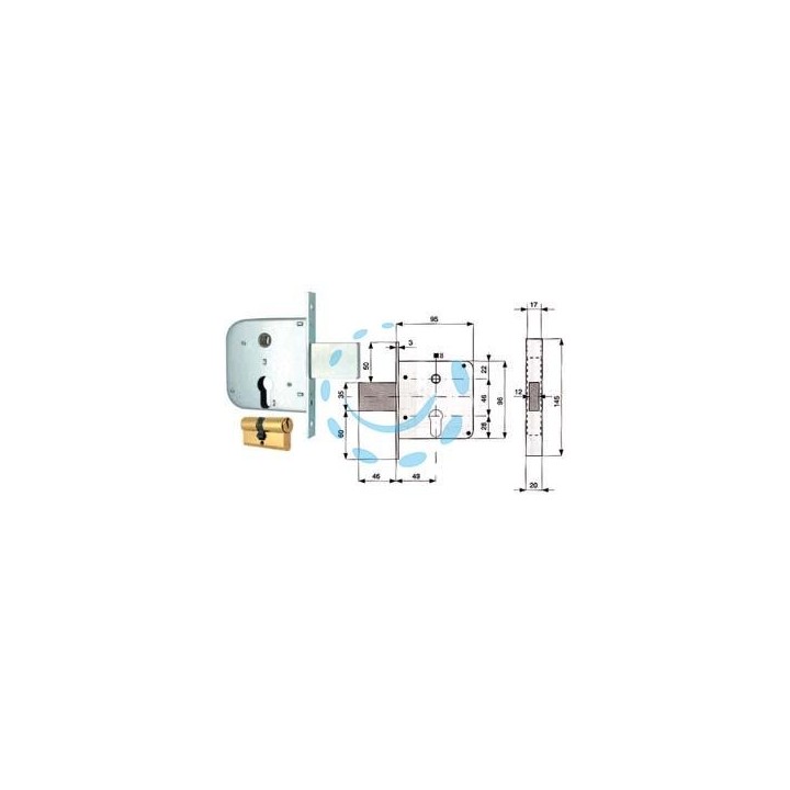 SERRATURA INFILARE CANCELLI CATENACCIO E SCR. + QUADRO CIL. SAG. 133 - mm.50 (133 50 0)