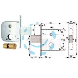 SERRATURA INFILARE CANCELLI CATENACCIO E SCR. + QUADRO CIL. TONDO 134 - mm.50 (134 50 0)