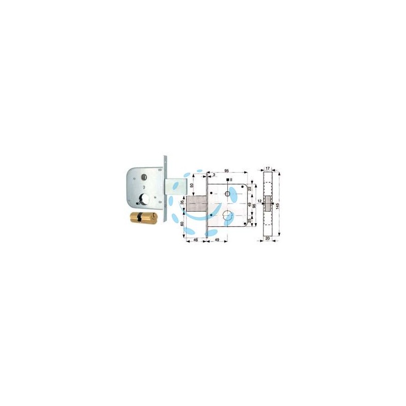 SERRATURA INFILARE CANCELLI CATENACCIO E SCR. + QUADRO CIL. TONDO 134 - mm.50 (134 50 0)