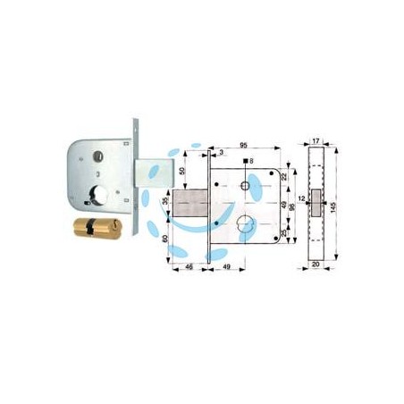 SERRATURA INFILARE CANCELLI CATENACCIO E SCR. + QUADRO CIL. TONDO 134 - mm.50 (134 50 0)