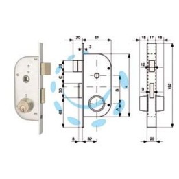 SERRATURA INFIL. CANCELLI 2 MAND. E SCR. SEP. + QUADRO CIL. FISSI 147 - mm.32 (147.32.0)