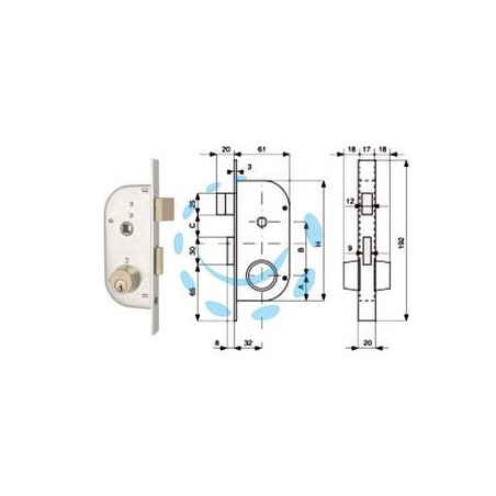 SERRATURA INFIL. CANCELLI 2 MAND. E SCR. SEP. + QUADRO CIL. FISSI 147 - mm.32 (147.32.0)