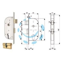 SERRATURA INFIL. CANCELLI 2 MAND. E SCR. SEP. + QUADRO CIL. SAG. 148 - mm.32 (148.32.0)