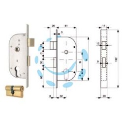SERRATURA INFIL. CANCELLI 2 MAND. E SCR. SEP. + QUADRO CIL. SAG. 148 - mm.32 (148.32.0)