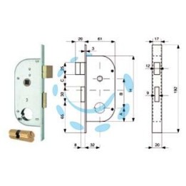 SERRATURA INFIL. CANCELLI 2 MAND. E SCR. SEP. + QUADRO CIL. TONDO 149 - mm.32 (149.32.0)