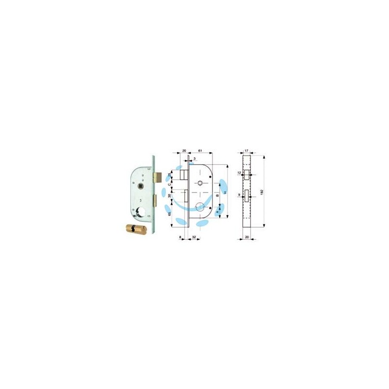 SERRATURA INFIL. CANCELLI 2 MAND. E SCR. SEP. + QUADRO CIL. TONDO 149 - mm.32 (149.32.0)