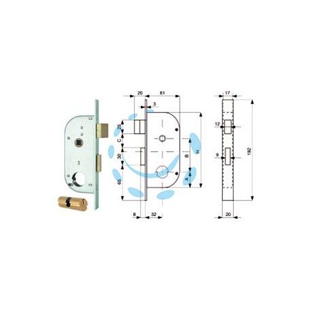 SERRATURA INFIL. CANCELLI 2 MAND. E SCR. SEP. + QUADRO CIL. TONDO 149 - mm.32 (149.32.0)
