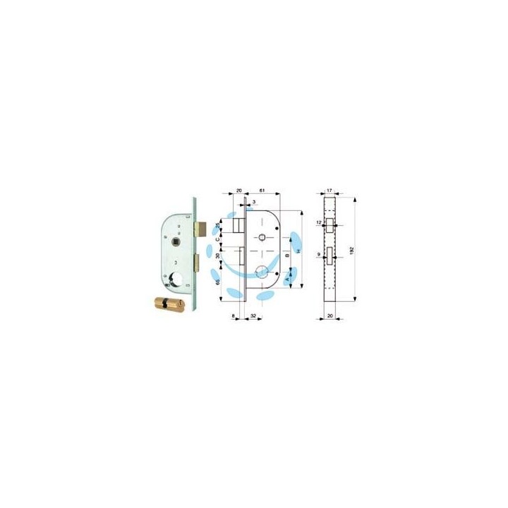 SERRATURA INFIL. CANCELLI 2 MAND. E SCR. SEP. + QUADRO CIL. TONDO 149 - mm.32 (149.32.0)