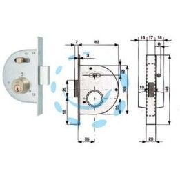 SERRATURA INFIL. CANC. CATENACCIO E SCR. C/NOTTOLINO CIL. FISSI 255 - mm.35 con catenaccio prolungato (255 35 1)