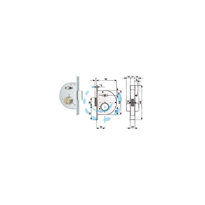 SERRATURA INFIL. CANC. CATENACCIO E SCR. C/NOTTOLINO CIL. FISSI 255 - mm.35 con catenaccio prolungato (255 35 1)