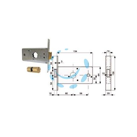 SERRATURA INFILARE PER FASCE CATEN. 1 MANDATA E SCR. MM.64 H 288602 - mm.60 (288.60.2)