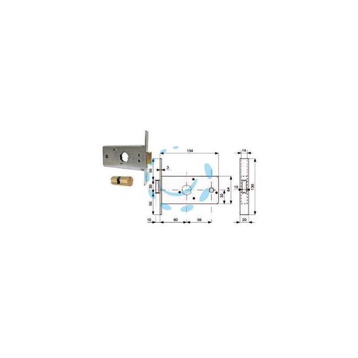 SERRATURA INFILARE PER FASCE CATEN. 1 MANDATA E SCR. MM.64 H 288602 - mm.60 (288.60.2)