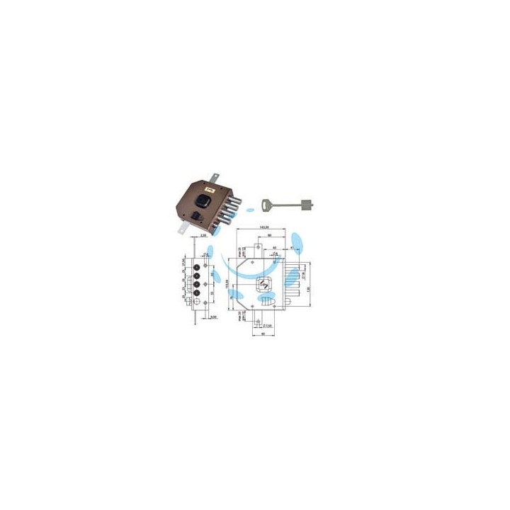 SERRATURA TRIPLICE DA APPLICARE CON SCROCCO DOPPIA MAPPA G414 - mm.63 DX