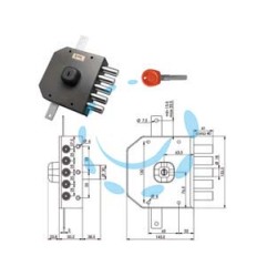 SERRATURA TRIPLICE APPLICARE SENZA SCROCCO A POMPA JM433 - mm.63 DX