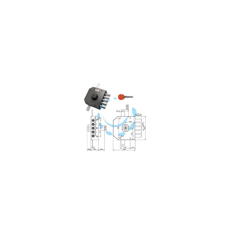 SERRATURA TRIPLICE APPLICARE SENZA SCROCCO A POMPA JM433 - mm.63 DX