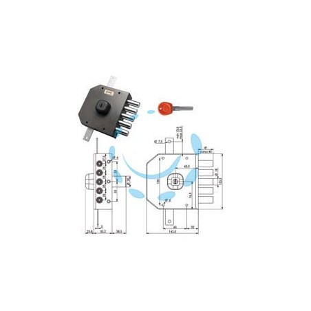 SERRATURA TRIPLICE APPLICARE SENZA SCROCCO A POMPA JM433 - mm.63 DX
