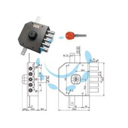 SERRATURA TRIPLICE APPLICARE SENZA SCROCCO A POMPA JM433 - mm.63 SX
