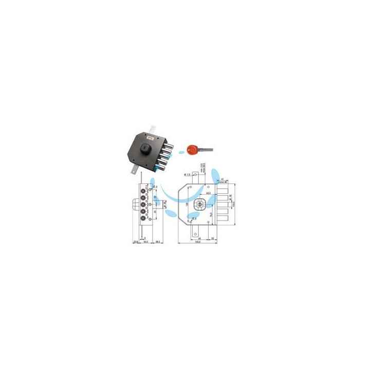 SERRATURA TRIPLICE APPLICARE SENZA SCROCCO A POMPA JM433 - mm.63 SX