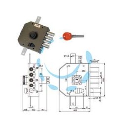SERRATURA TRIPLICE DA APPLICARE CON SCROCCO CON POMOLO A POMPA JM424 - mm.63 DX