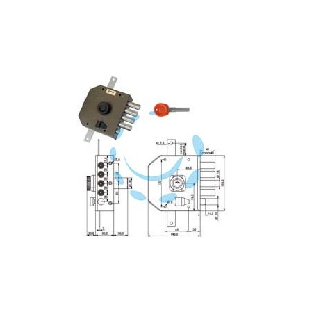 SERRATURA TRIPLICE DA APPLICARE CON SCROCCO CON POMOLO A POMPA JM424 - mm.63 DX