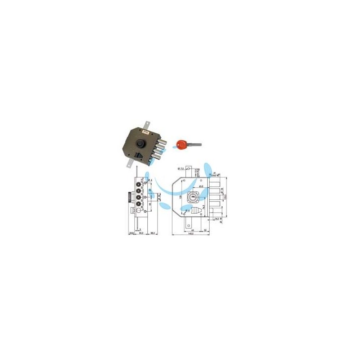 SERRATURA TRIPLICE DA APPLICARE CON SCROCCO CON POMOLO A POMPA JM424 - mm.63 DX