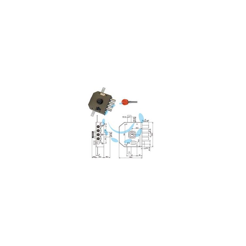 SERRATURA TRIPLICE DA APPLICARE CON SCROCCO CON POMOLO A POMPA JM424 - mm.63 SX