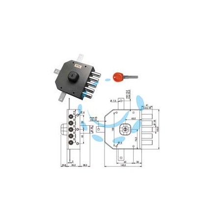 SERRATURA QUINTUPLICE DA APPLICARE SENZA SCROCCO A POMPA JM435 - mm.63 DX 