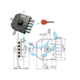 SERRATURA QUINTUPLICE DA APPLICARE SENZA SCROCCO A POMPA JM435 - mm.63 SX 