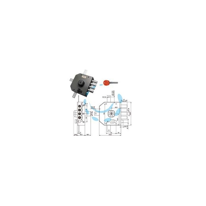 SERRATURA QUINTUPLICE DA APPLICARE CON SCROCCO A POMPA JM436 - mm.63 DX 