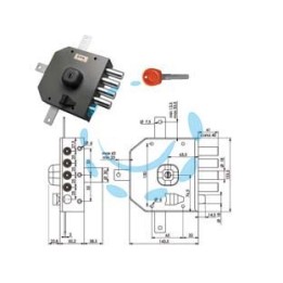 SERRATURA QUINTUPLICE DA APPLICARE CON SCROCCO A POMPA JM436 - mm.63 SX